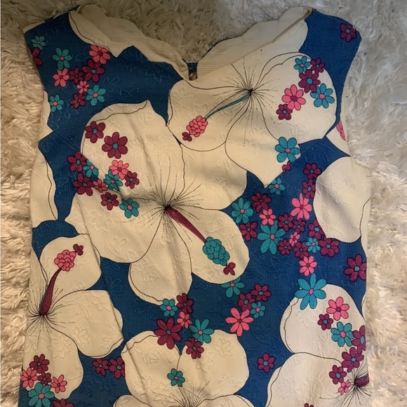 1960’s Vintage Hawaiian Surf Blue White Psychedelic Scalloped Hem Mini Dress EC - Picture 8 of 15